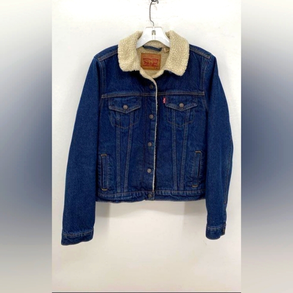 Levi's Jackets & Blazers - Levi's Blue Jean Denim Sherpa Fleece Jacket Caz Sherpa Collar Women M